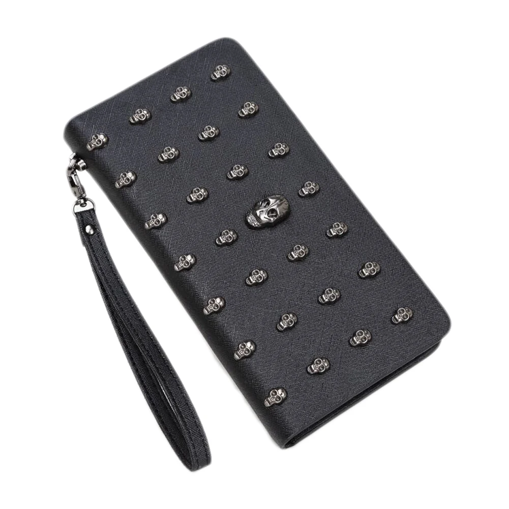 Женская кожаная сумка высокого качества кошелек с черепами черные заклепки