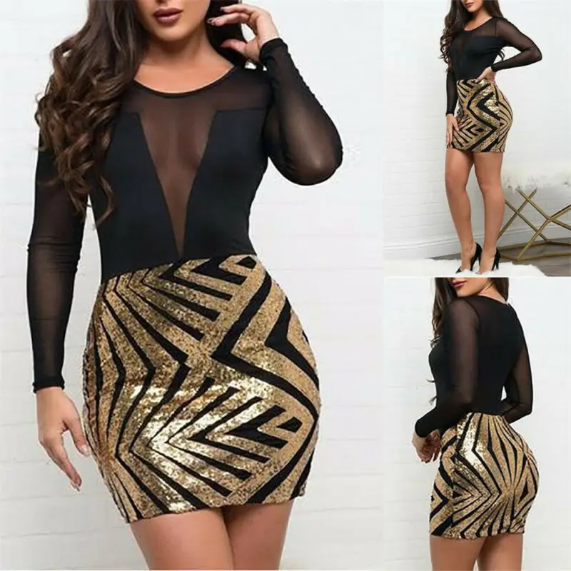 Женское прозрачное Сетчатое платье в полоску с блестками и глубоким v-образным