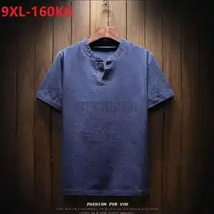 Футболка MFERLIER Мужская хлопково-льняная с коротким рукавом, винтажная Свободная рубашка в японском стиле, синий цвет, большие размеры 9XL 160 кг, на лето