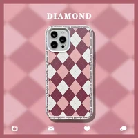 soft smooth tpu anti knock redpink diamond check pattern leathern phone case for iphone 78 plus x xr xs max 111213 pro max
