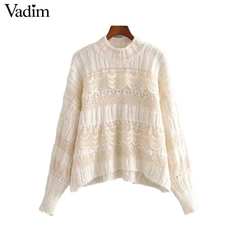 Vadim женские модные вязаные свитера Ажурные кружевные лоскутные Необычные