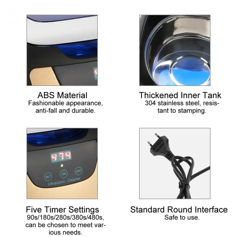 

750ml 50W Ultrasonic Cleaner LED Display Ultrasonic Washing Jewelry Pedicure Nail Art Cleaning Tools EU Plug 220V