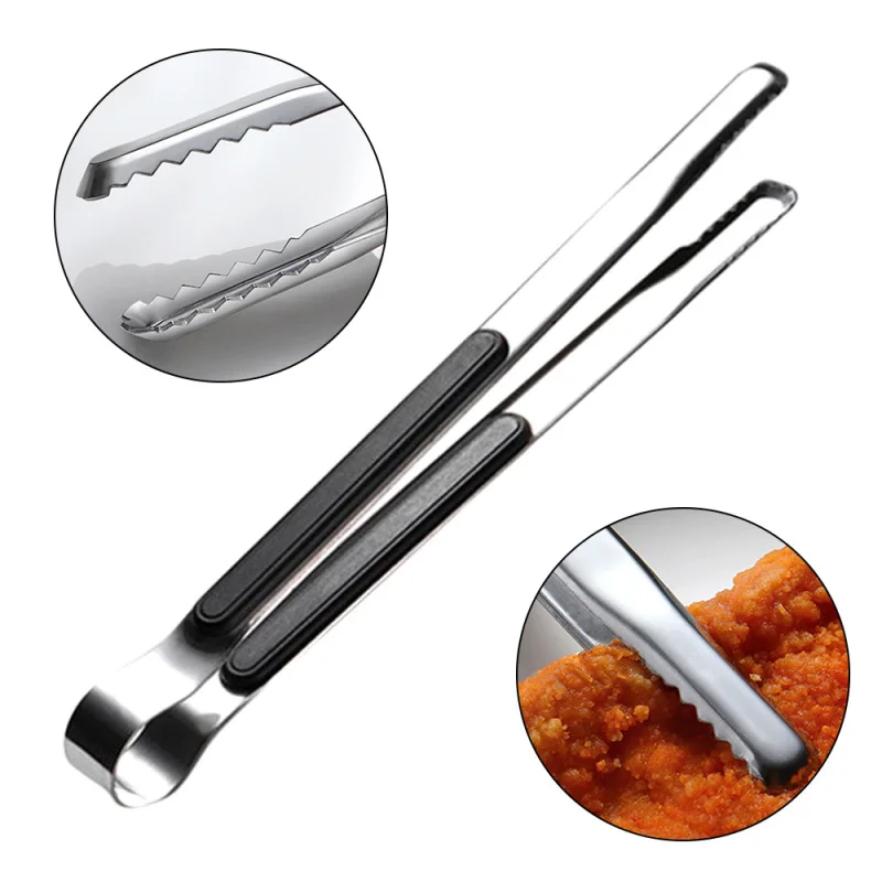 

Stainless Steel BBQ Tongs Barbecue Grill Food Clip Ice Tong Meat Salad Toast Bread Clamp Kitchen Accessories Tools 25.5x1.8cm