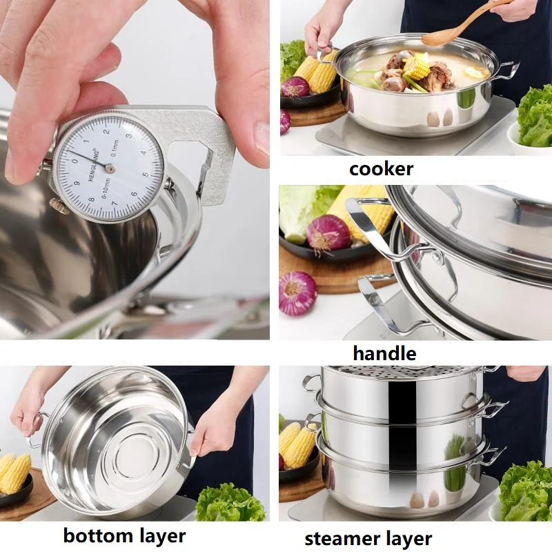 Commercial 23inch Cooking Steamer Pot Multi-function Extra large 60CM 3-6 layer Food Steamer Pot Hot Pot Soup Sizes images - 6