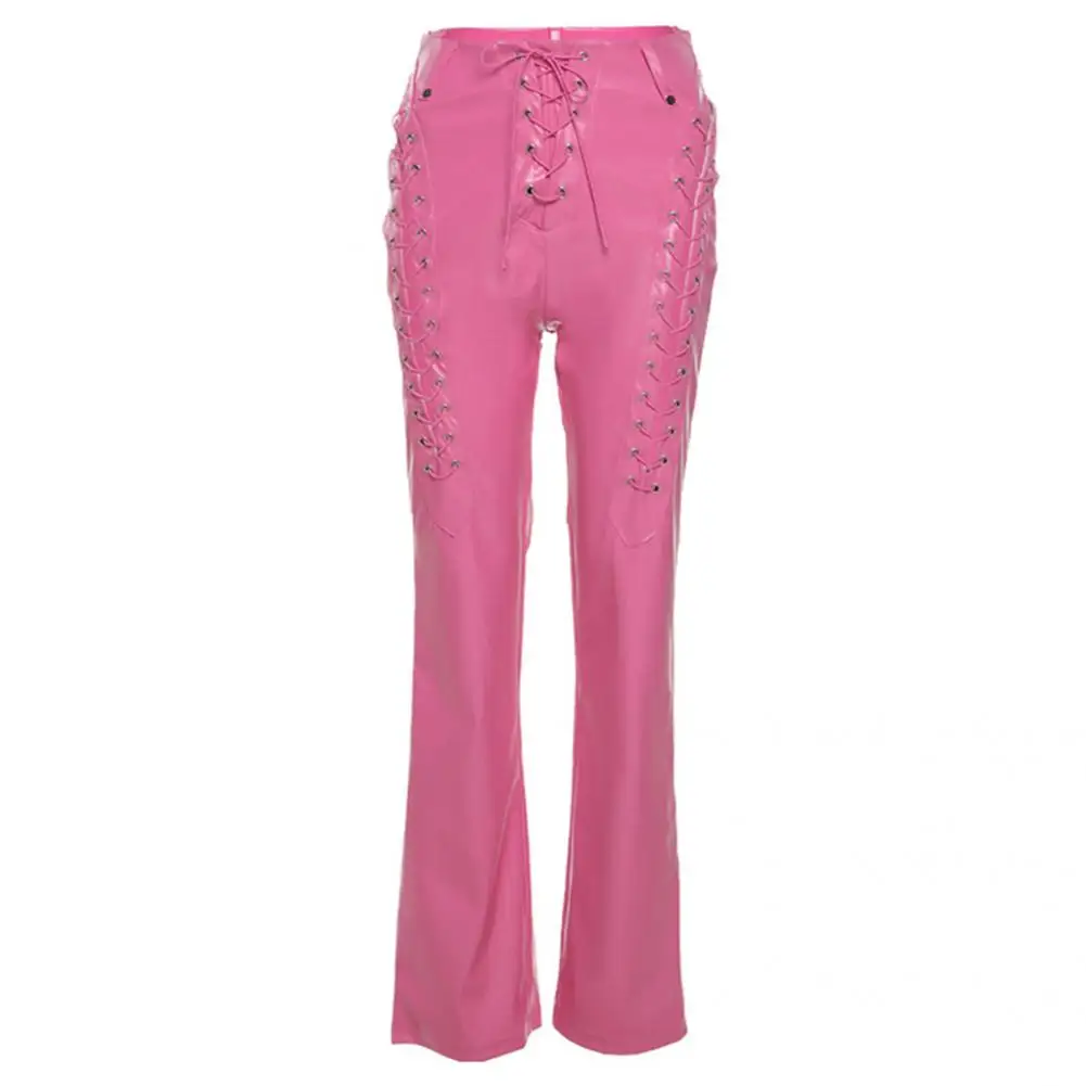 

Female Street Style Ladies Solid Color Faux Leather Pants Punk Ladies Trousers Tight for Club