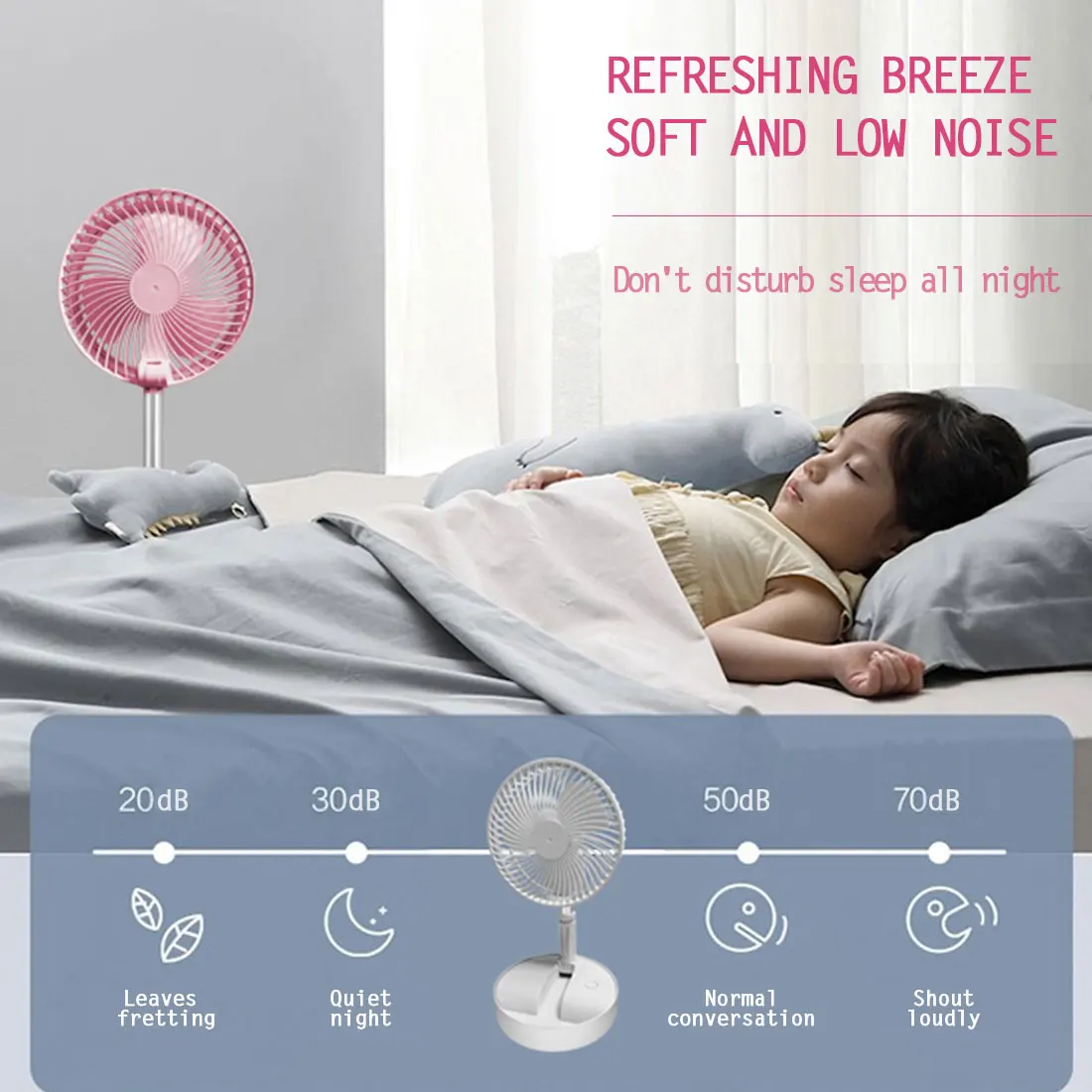 Складной телескопический мини вентилятор с USB зарядкой студенческий складной