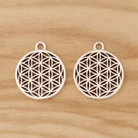 20 pieces tibetan silver round flower of life charms pendants for diy necklace earring jewellery making 21x18mm