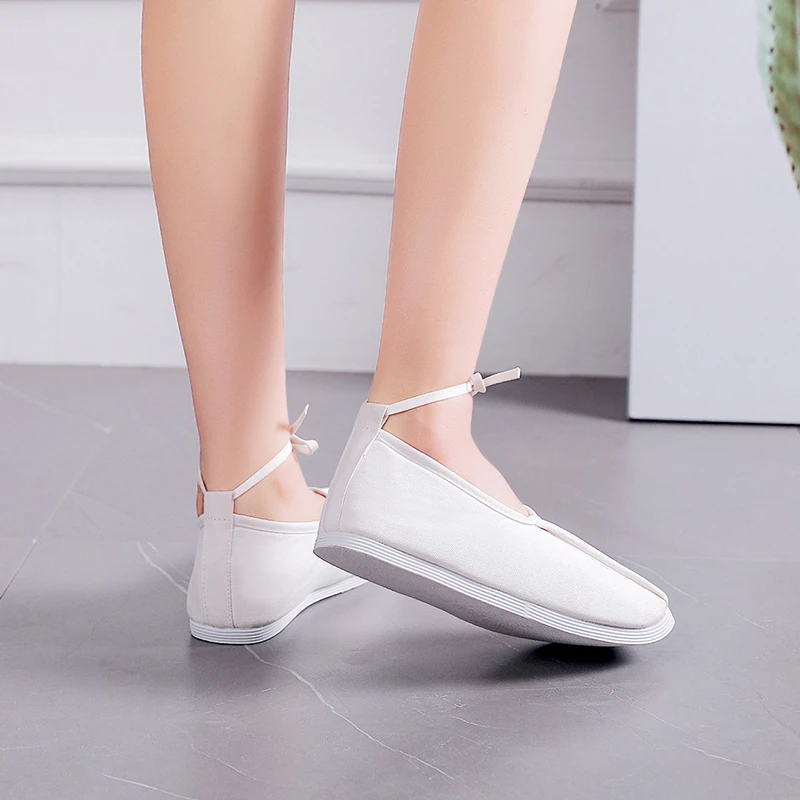 Осень 2021, женская обувь, квадратный носок, женская обувь, чистый белый цвет, ремешок на лодыжке, сказочные тканевые туфли, большие размеры от AliExpress WW