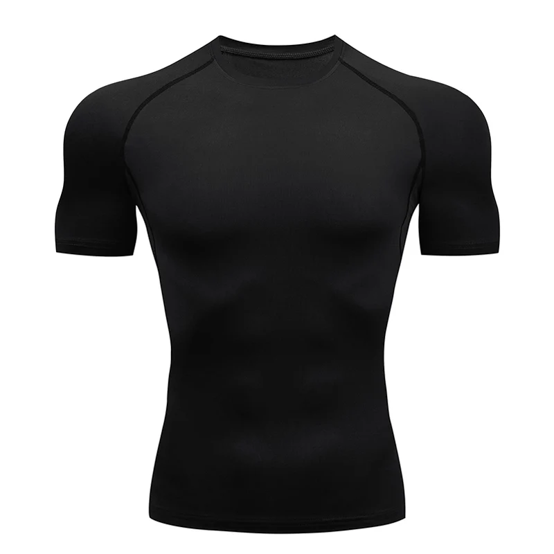 

Compression T-shirt Men Running Tights Lycra Tee Shirt Male Bodybuilding Top Black Tees Men's Clothing Short Sleeve T-shirt
