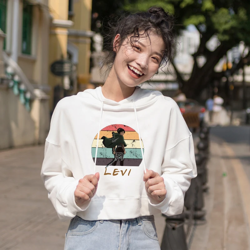 

Women Cropped Hoodies Anime Attack On Titan Hoodies Cat Crop Coat Printing Hoodies for Girls Cotton Pullover Hip Hop Streetwear