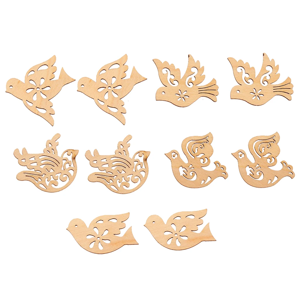 

10x Cut Wood Birds Shapes Wooden Embellishment DIY Scrapbooking Crafts