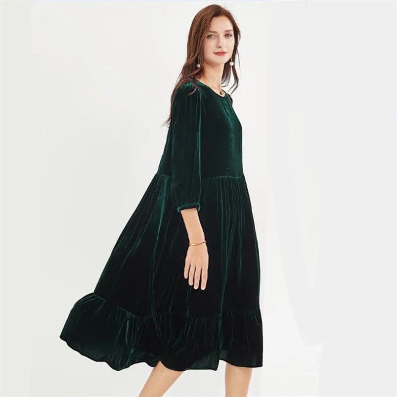 

Elegant Velvet Ruffles Midi Dress Autumn Women Designer Korean Dress 2021 Winter Office Lady Dress Vestidos платье женское