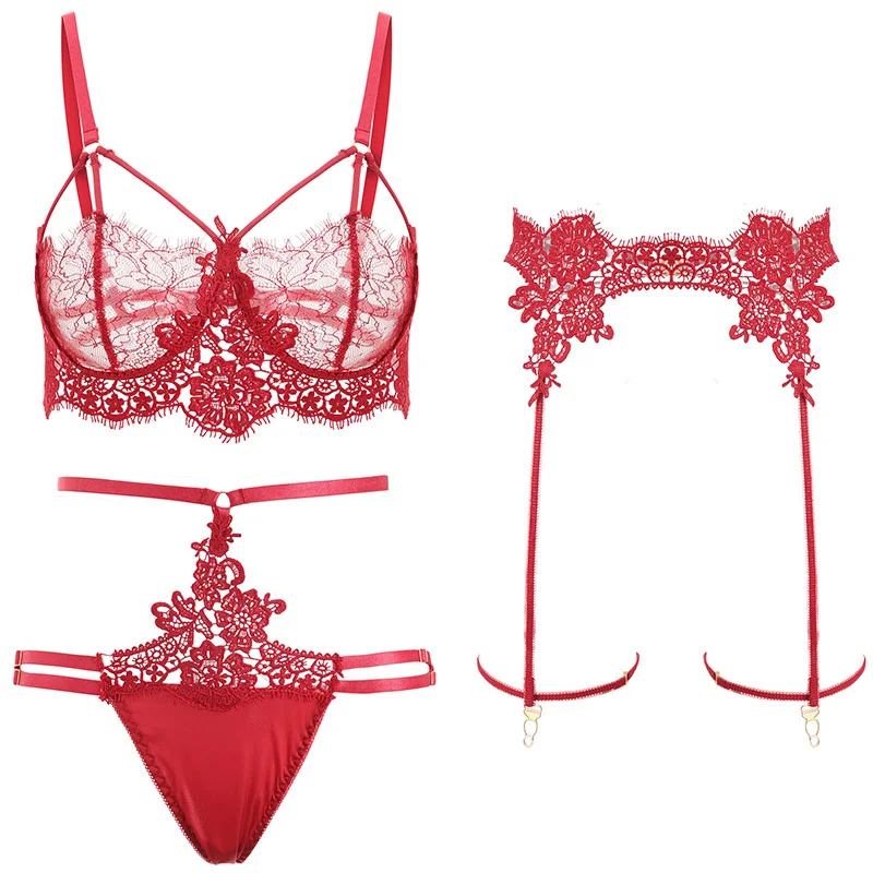 

Aisolin White Sexy Lace Garter Set European and American Style Sexy Underwear One-Piece Non-Slip Long Sling Stockings Mesh