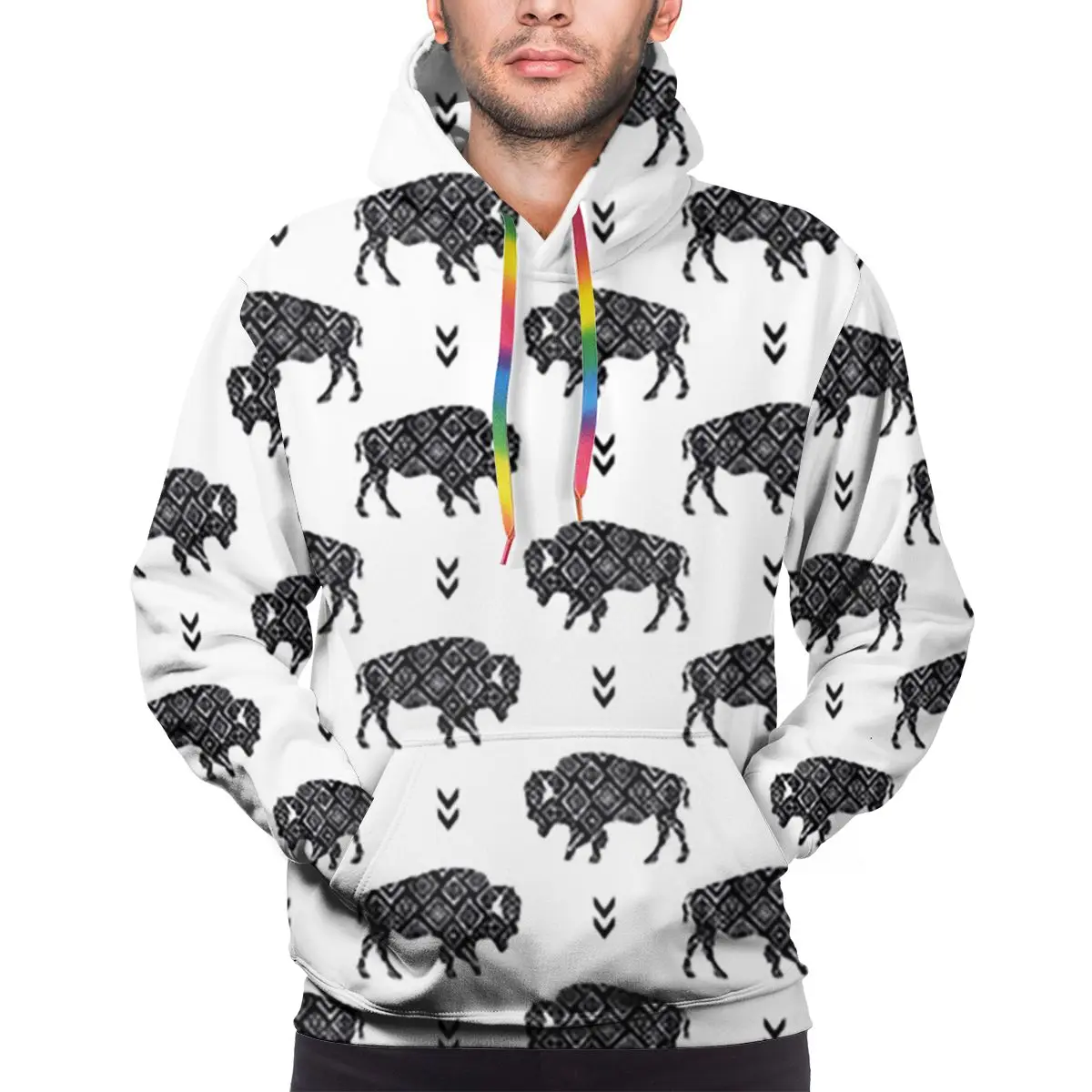 3D цифровой принт ацтекский Зубр черный белый цвет племенной буйвол мужская