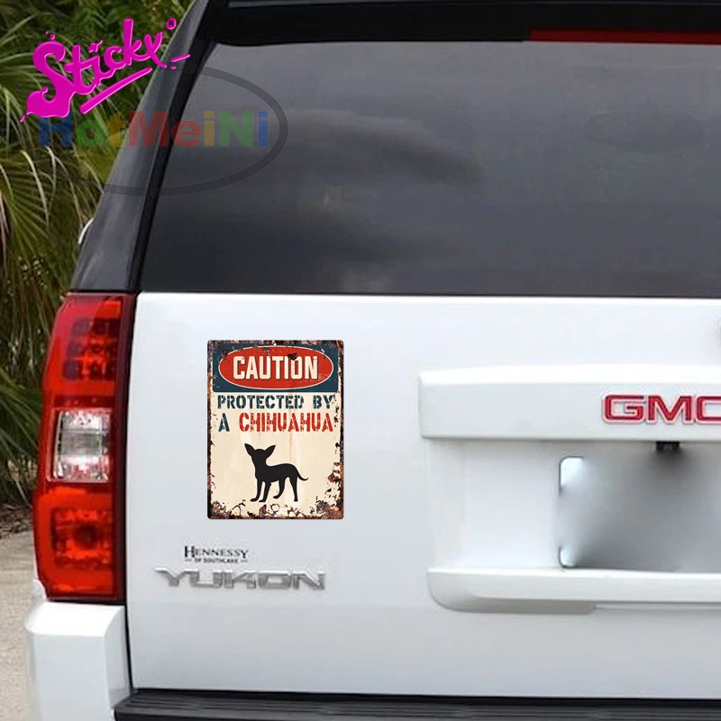 

STICKY Caution Protected By Chihuahua Warning Funny Car Sticker Dog Pet Car Window Waterproof Sunscreen Vinyl Sticker
