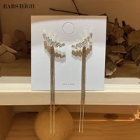 ears high korean elegant wing shaped zircon drop earrings for women fashion rhinestone tassel long pendientes party jewelry