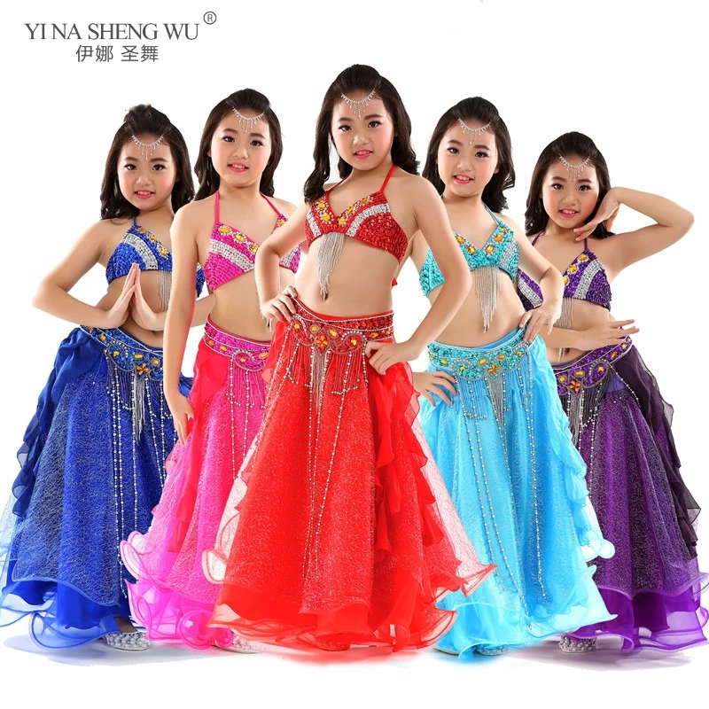 Kids Girls Belly Dance Costume 3pcs (Bra Belt Skirt) Children Performance Bellydance Oriental Set Danceing Stage Clothes For Kid |