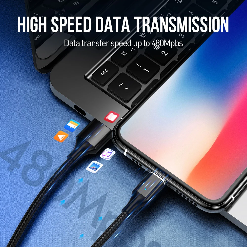 

YKZ Magnet Cable for iPhone Samsung 3A Fast Charging Magnetic phone USB Cable Micro USB Type C cable Magnet Charger Data Cable
