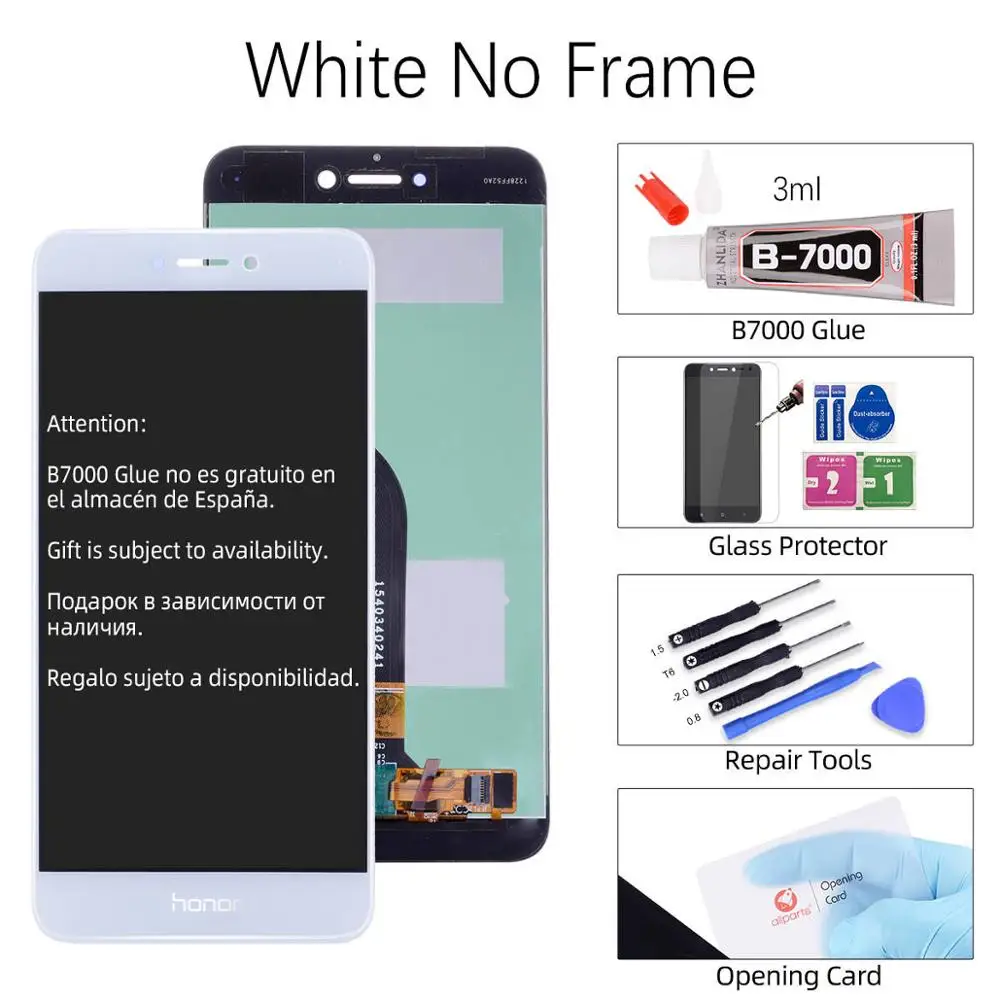 No Frame White Дисплей для HUAWEI Honor 8 Lite PRA-TL10 LCD в сборе с тачскрином на рамке 5.2'' белый золото черный синий - Цвет: No Frame White