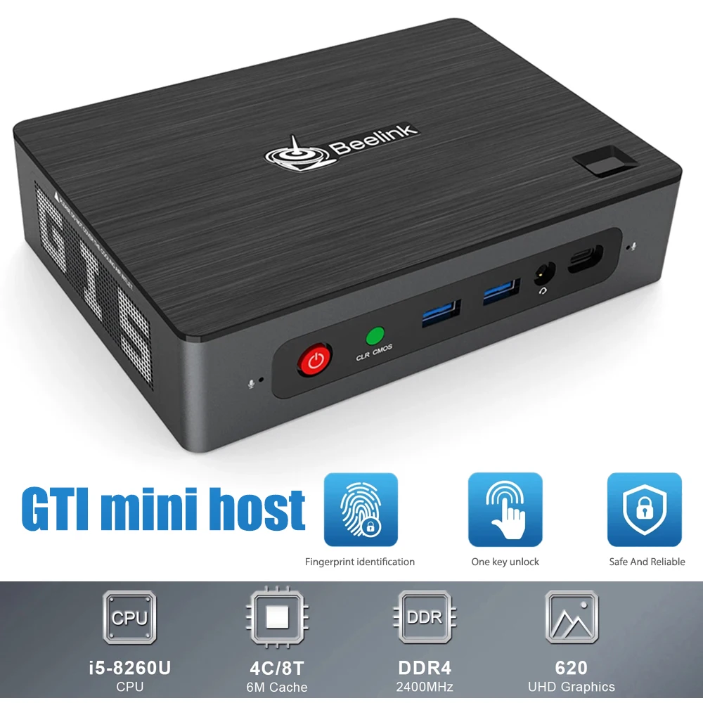 

BEELINK GTI Mini PC i5-8260U CPU 8+256G/ 16+512G DDR4 WIFI6 Bluetooth 5.0 1000M Win10 UHD 4K Display Smart Mini PC Home Office