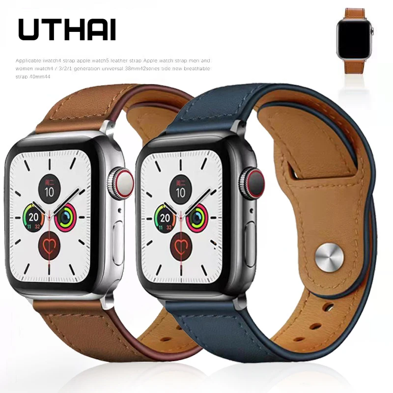 

Genuine Leather strap For Apple watch band 44mm 40mm 38mm 42mm watchband bracelet iWatch series 3 4 5 6 SE 7 45mm 41mm UTHAI A28