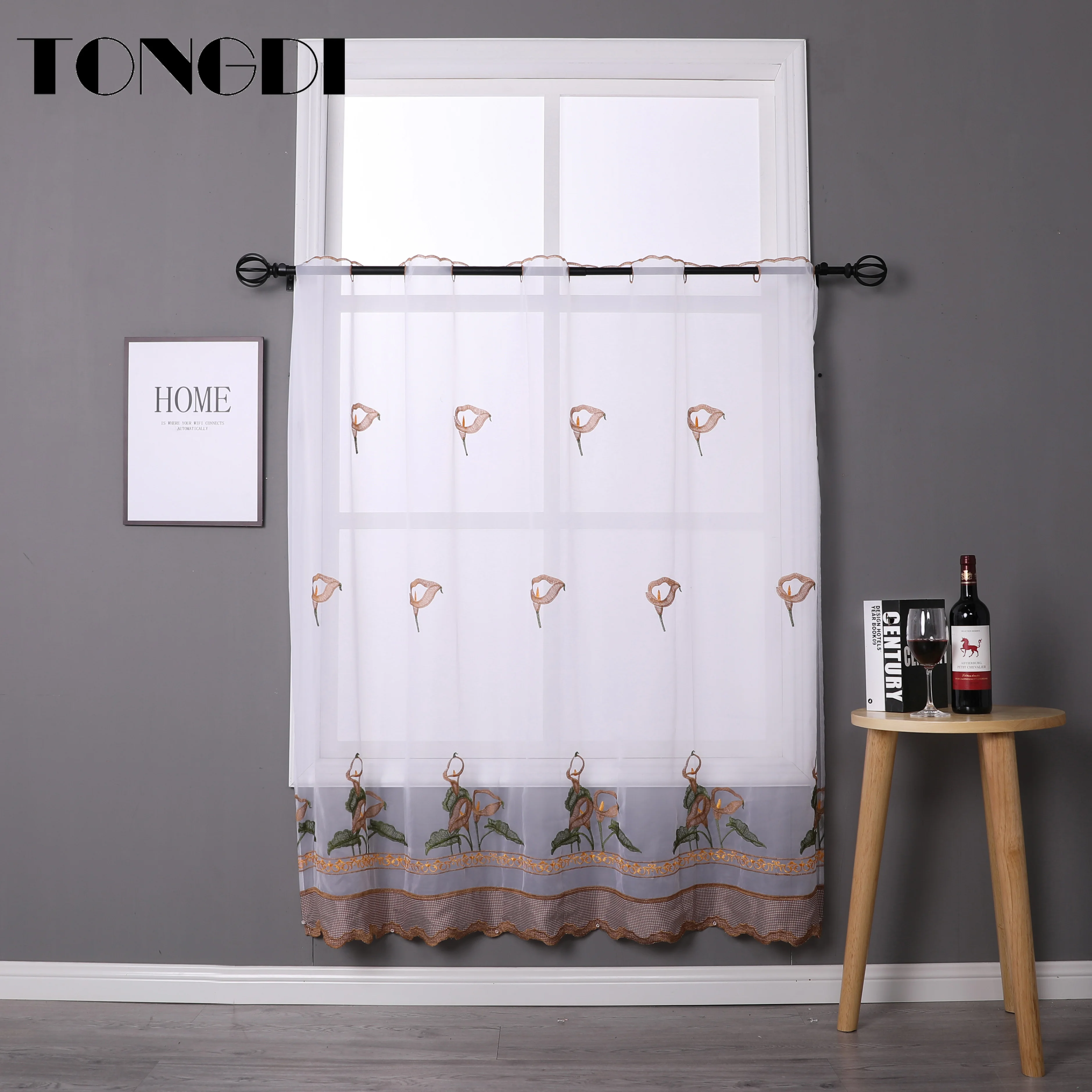 Занавески TONGDI для кухни прозрачные ярусы фрукты тюль кафе красивая вышивка окна