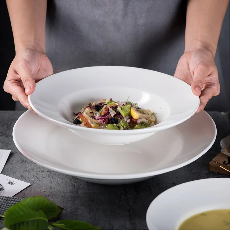 

White Ceramic Dinner Plates Creative Soup Plate Household Pasta Plate Nordic Tableware Round Salad Bowl Eco-Friendly Cake Plate