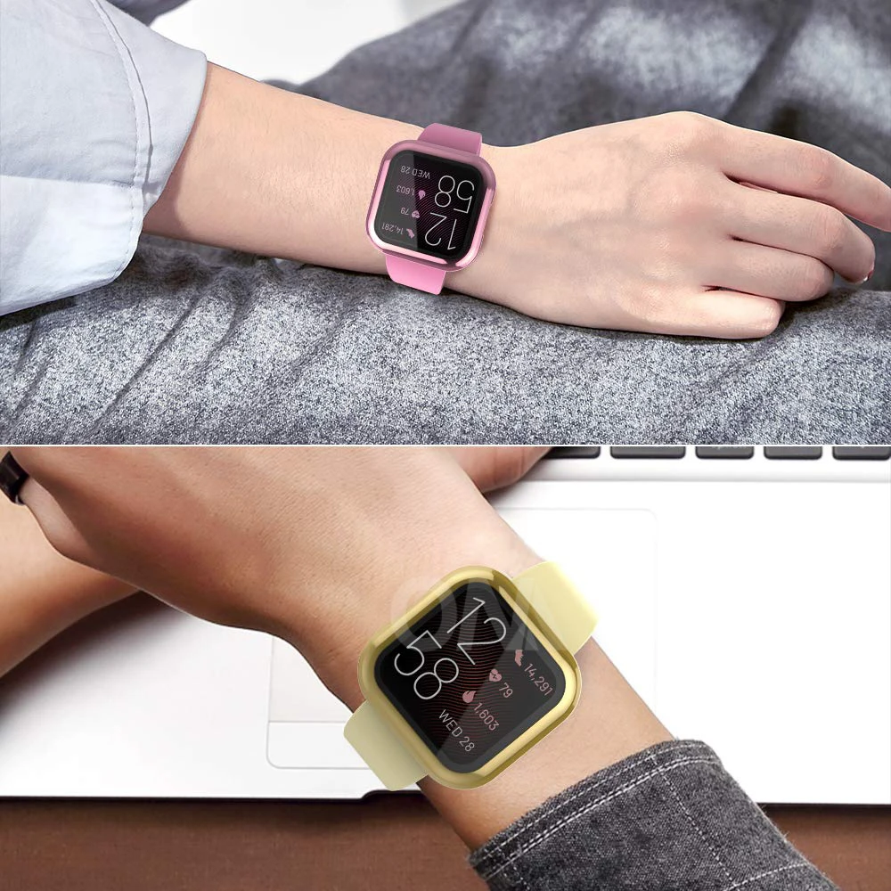 

Screen Protector Case for Fitbit Versa 2 TPU Rugged Bumper Case Cover Protective Bumper Shell Accessories Black Silver Pink