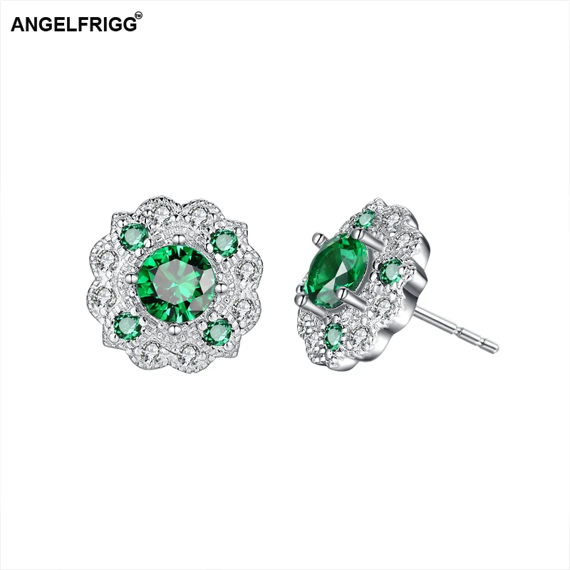 Женские серьги гвоздики ANGELFRIGG Серебристые с фианитами AAA ювелирное изделие в