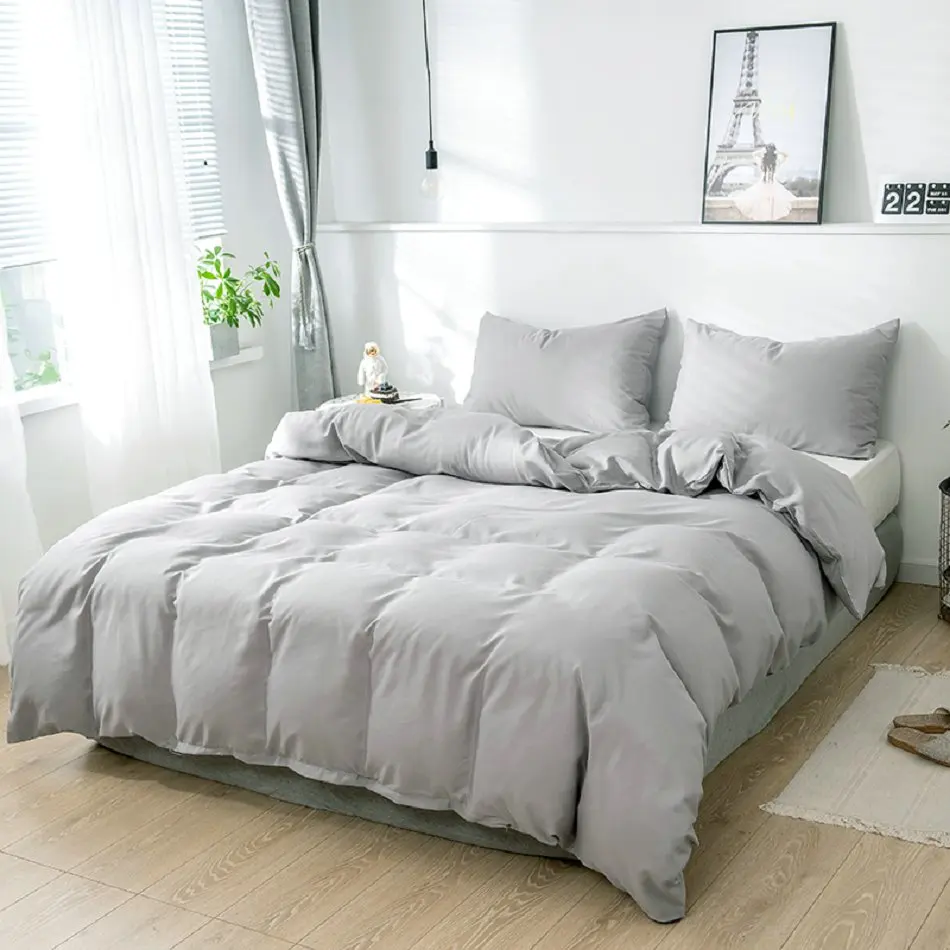 light grey Твердый супер мягкий пододеяльник набор король королева полный двойной один европейский спальный набор с одеялом чехол для дома отель постельные принадлежности - Цвет: light grey