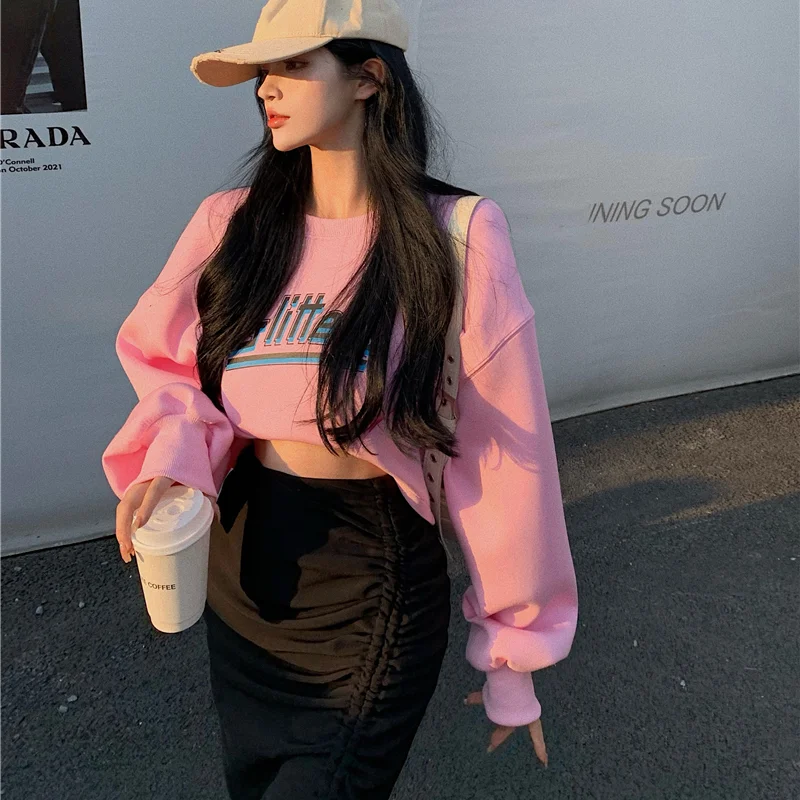 Пуловер Harajpoo женский с принтом букв короткий Свитшот Ins Женская осенне-зимняя