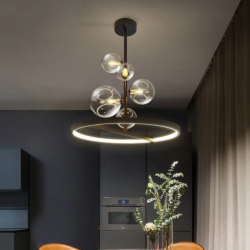 

Modern Kitchen Chandelier Light Glass Lampshade Black G9 Bulb American Style Living Room Dining Table Ceilling Hanging Lamps