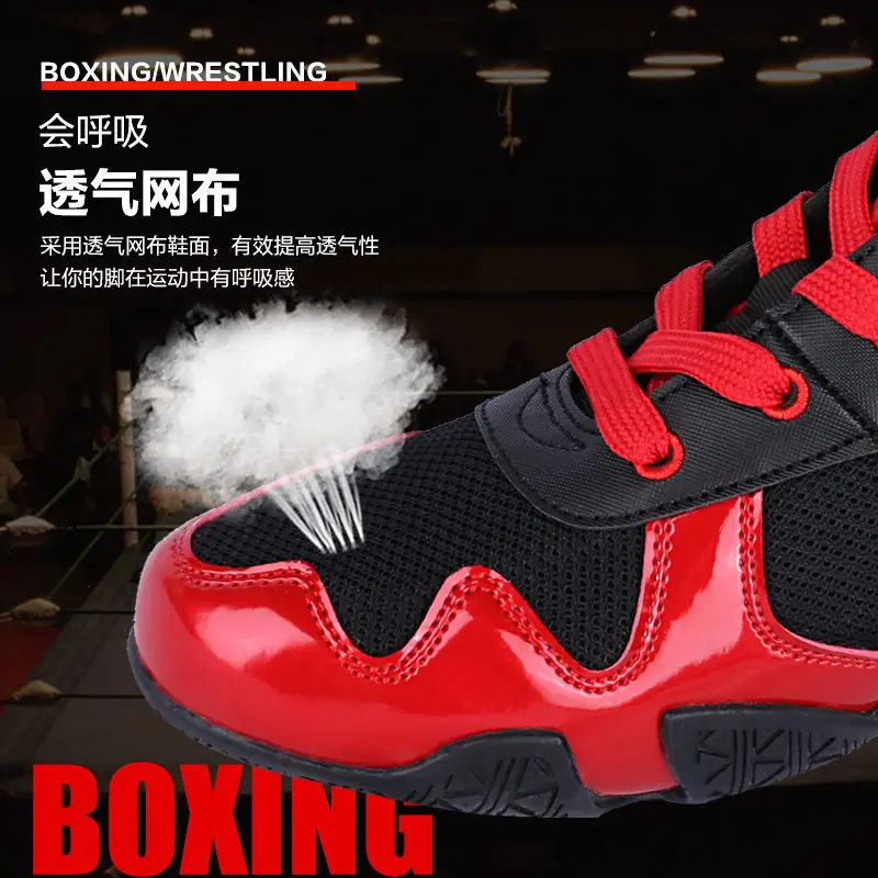 Breathable Boxing Shoes Men Women High Top Professional Gym Training Indoor Squat Shoes Weightlifting Sanda Mesh Wrestling Shoes
