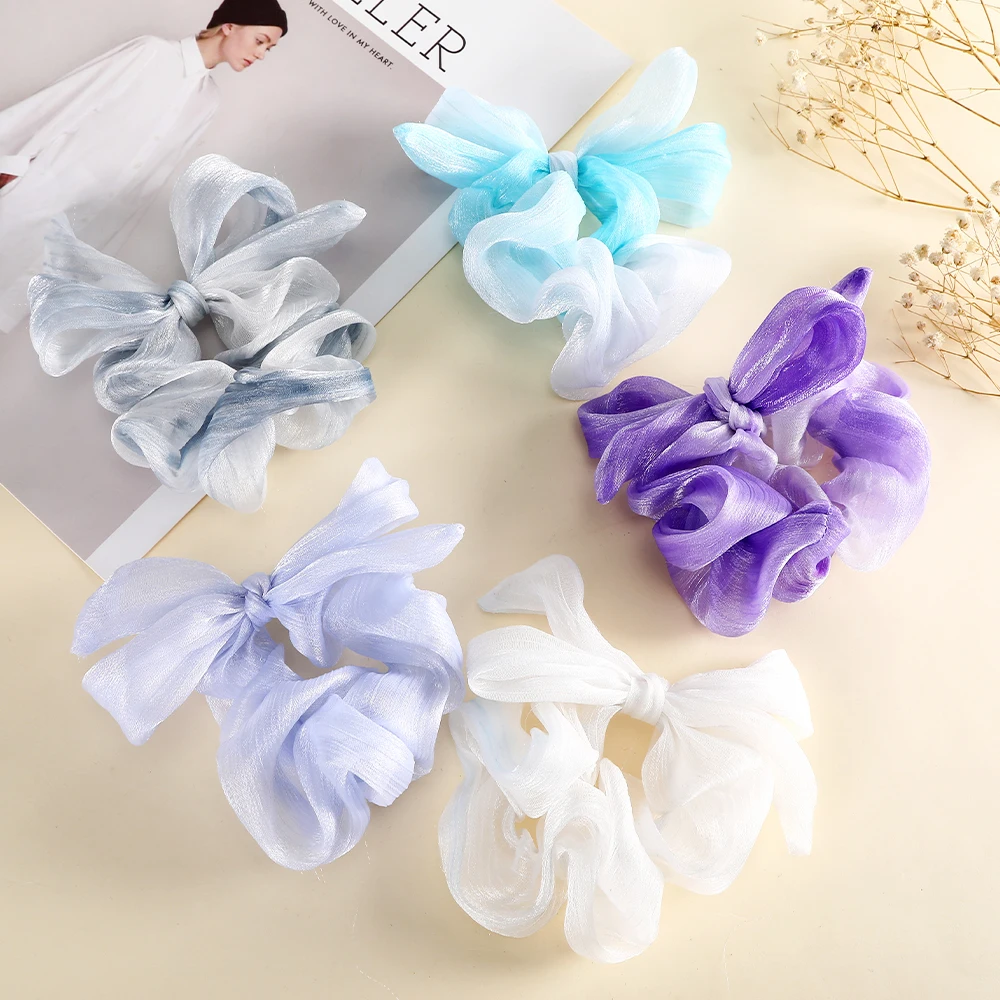 

Chiffon Bow Elastic Hair Rubber Bands For Women Girls Solid Color Scrunchies Hair Ties Ropes Ponytail Holder Hair Accessories