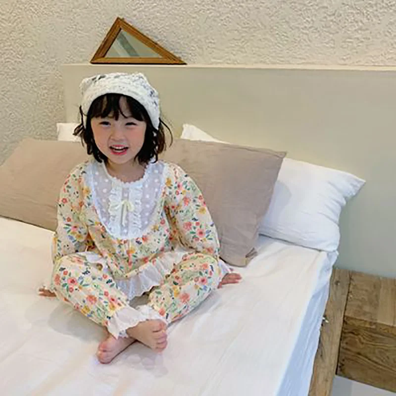 

MILANCEL 2021 Spring New Girls Sleepwear Print O Neck Long Sleeve Kids Pajamas