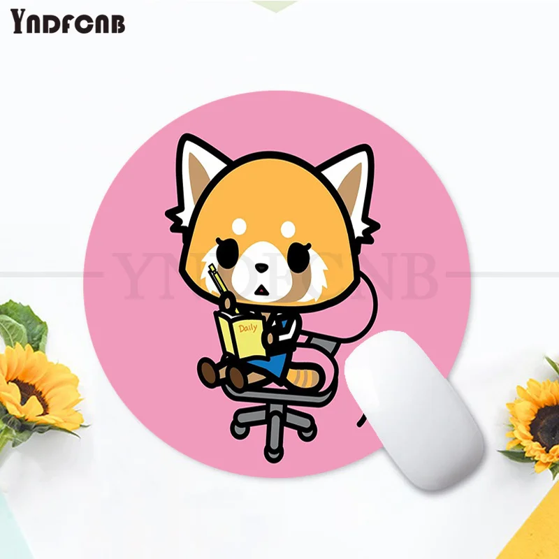 

YNDFCNB Hot Sales Aggretsuko Cartoon Customized laptop Gaming round mouse pad gaming Mousepad Rug For PC Laptop Notebook