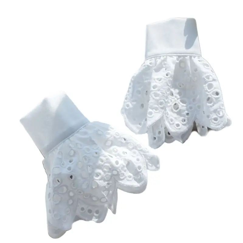 

Womens Crochet Lace Horn Cuff Hollow Out Round Circle Detachable Fake Sleeves T5UF