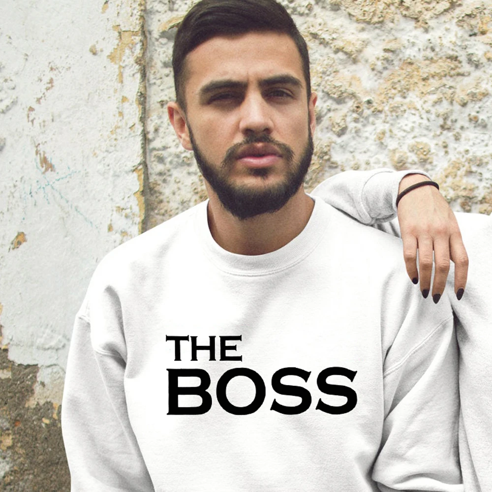 the boss-white Толстовка для пар с надписью «The Boss The Real Boss»; Повседневная осенне-зимняя одежда унисекс; хипстерский свитер; пуловер - Цвет: the boss-white