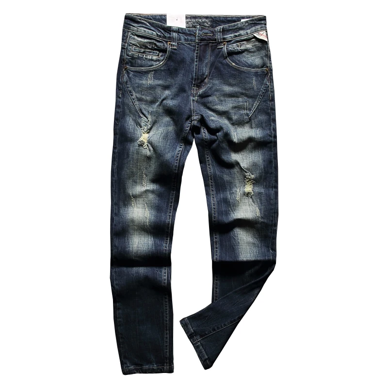 

Джинсы мужские рваные в стиле ретро, модные облегающие брюки из денима с эффектом потертости, винтажные дизайнерские штаны, уличная одежда, ...