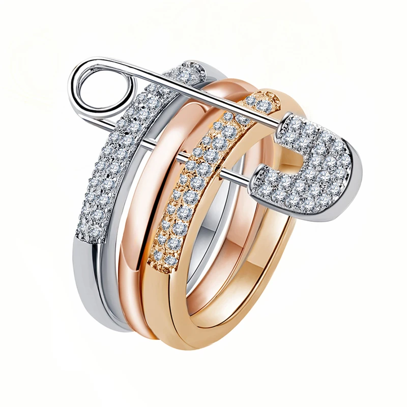 Новейший набор колец на палец золотого и серебряного цвета для женщин с булавкой