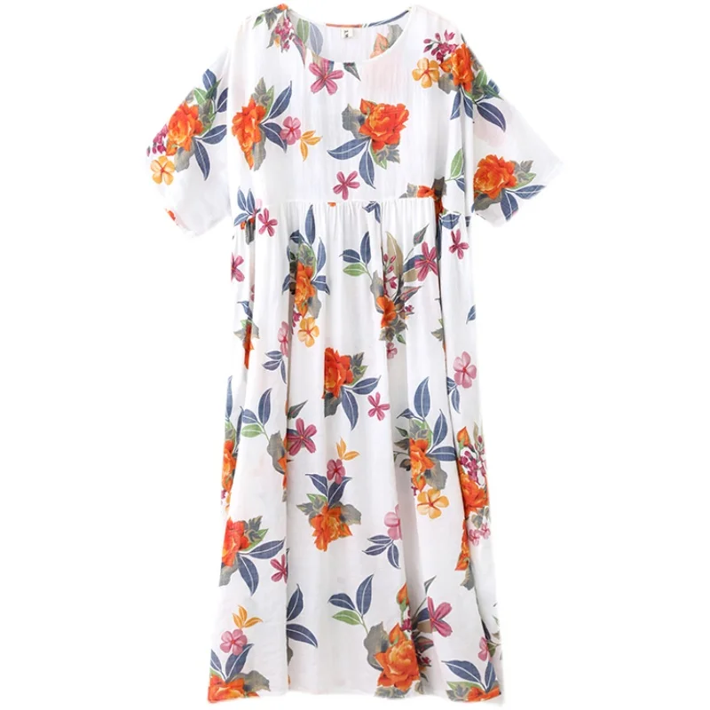 

COIGARSAM Short Sleeve Women Long dress Summer Loose Dresses White 3086