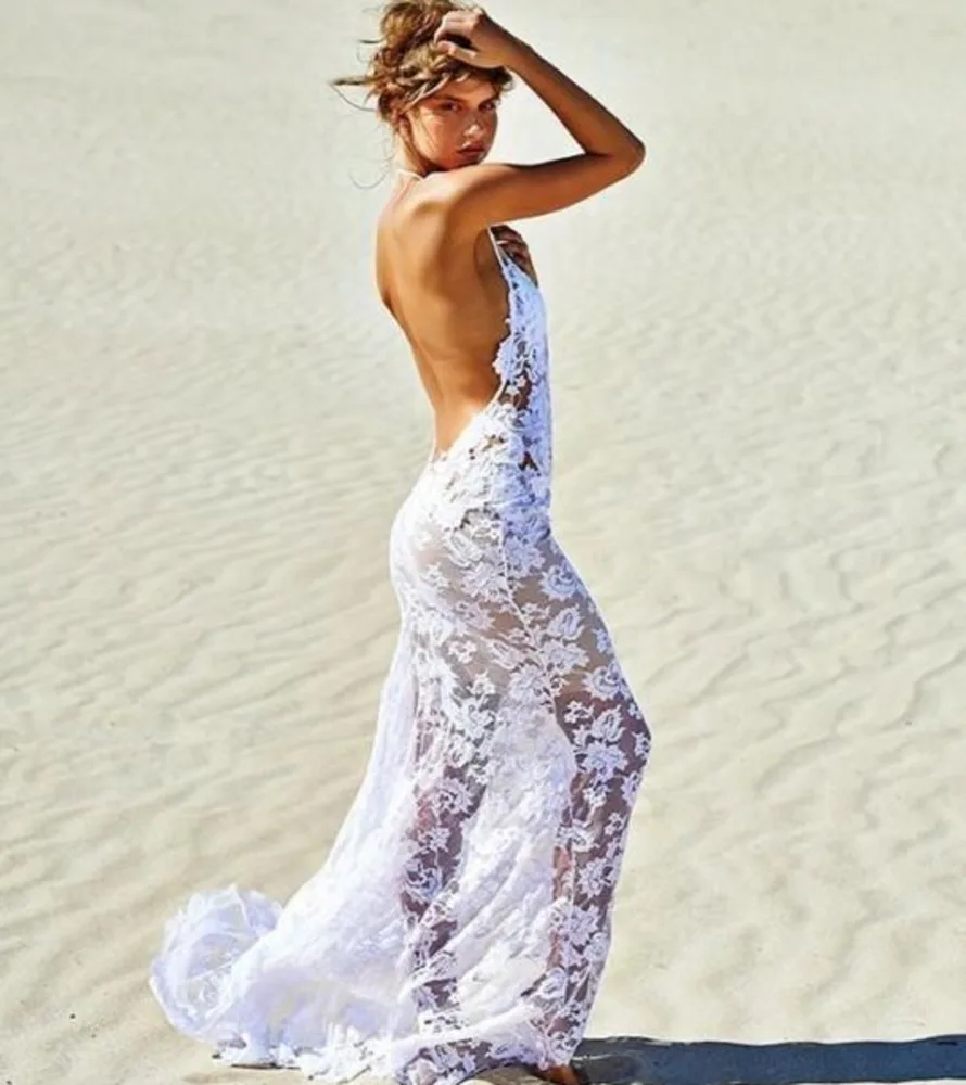 Женское кружевное платье с цветочной вышивкой белое сексуальное богемное