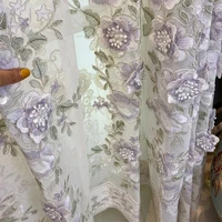 purple relief embroidery flower tulle curtains for bedroom beige luxury embossed elegant decorative curtains voile drapes my457d