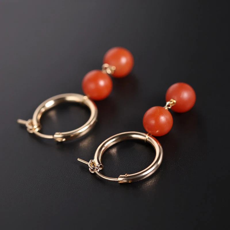

DMBS167 Baoshan South Red Agate Earrings Women's Natural 14K Gold Injection Earrings Gift