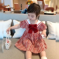 college style girls skirt 2022 new childrens summer korean version of the red plaid baby dress kids clothes