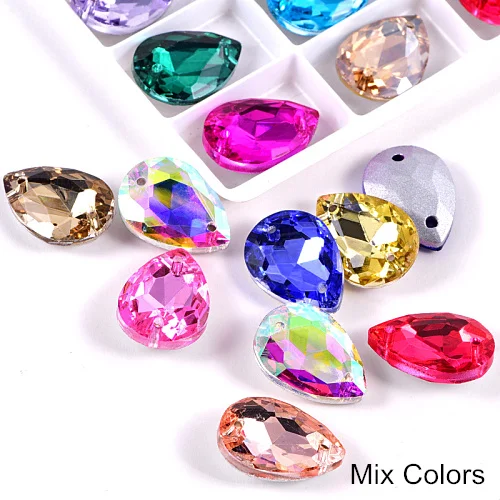 Mix Colors 24 шт. 13x18 мм каплевидные стразы, стеклянные пришитые стразы, высокое качество, хрустальные стразы для шитья одежды B3671 - Цвет: Mix Colors