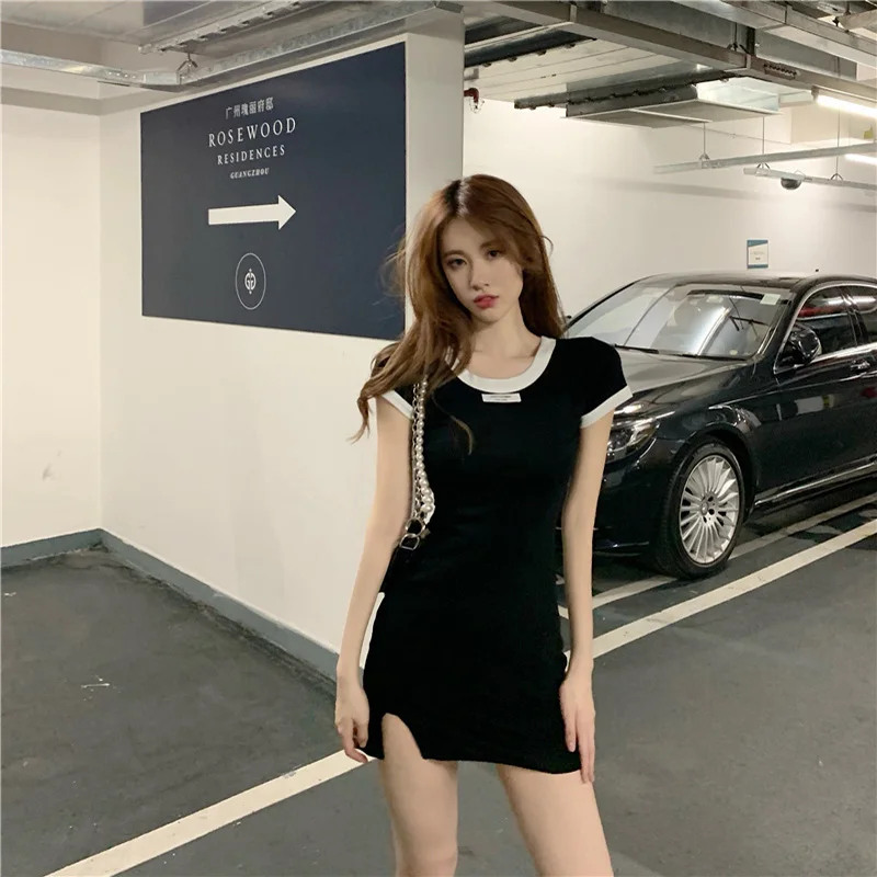 

2021 Summer New Split Buttocks Short Skirt Female Waist Sexy Little Black Dress Home Wear Street Casual Club Party Lady Dresses