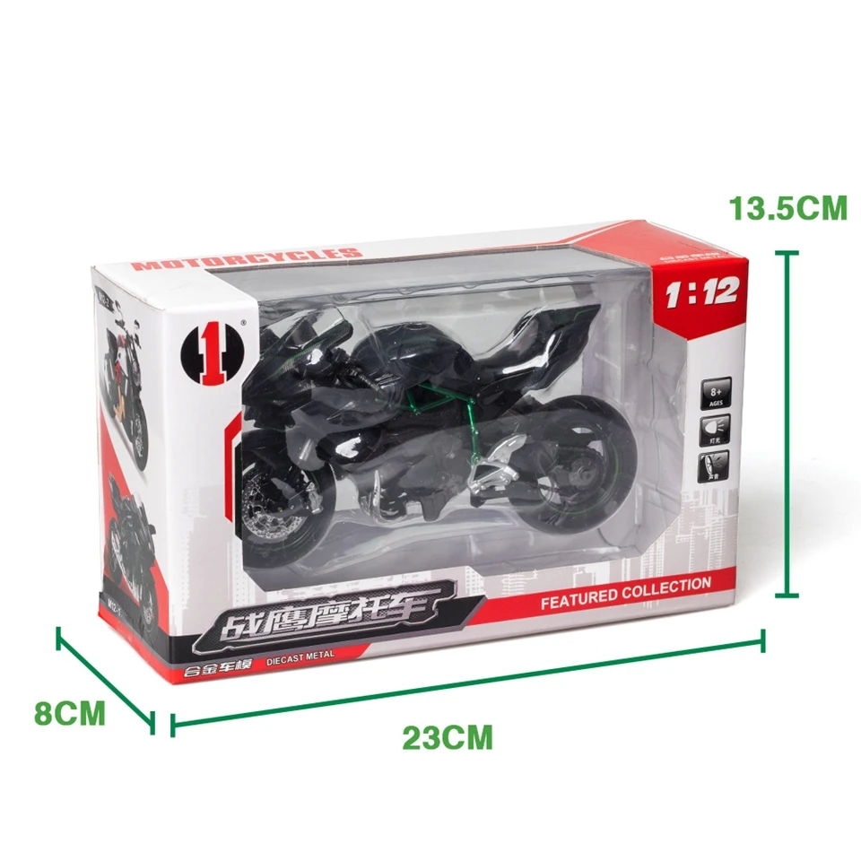 

1:18 H2R motorcycle toy model alloy pull back die cast vehicle high quality Collection miniature children's Toy adult Model gift