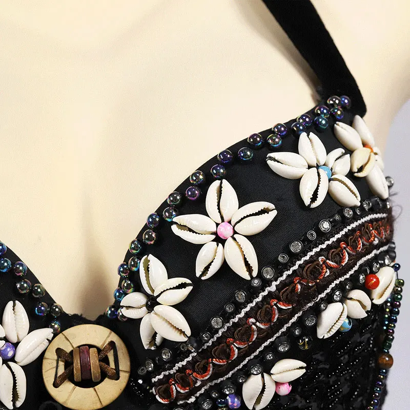 

ATS Tribal Belly Dance Clothing Women Hand Beaded Bra Fringed Belt Female Bellydance Costume Wear