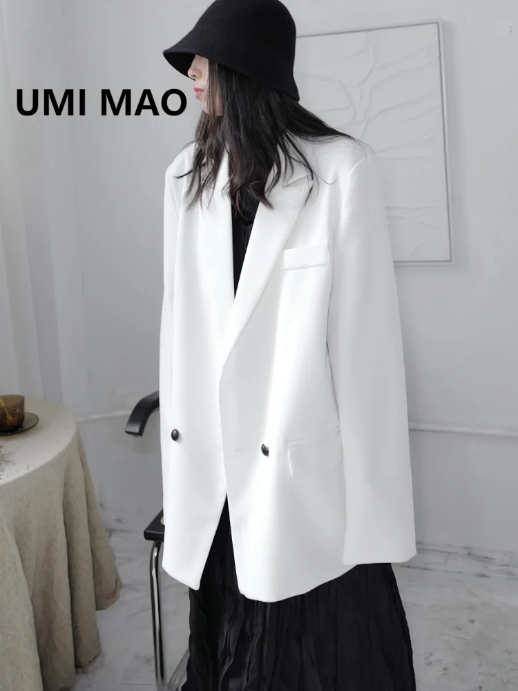 

UMI MAO New Product Dark Black Silhouette Retro Blazers Double-breasted Korean Style Cold Wind Jacket Blazer Femme Feminino Y2K